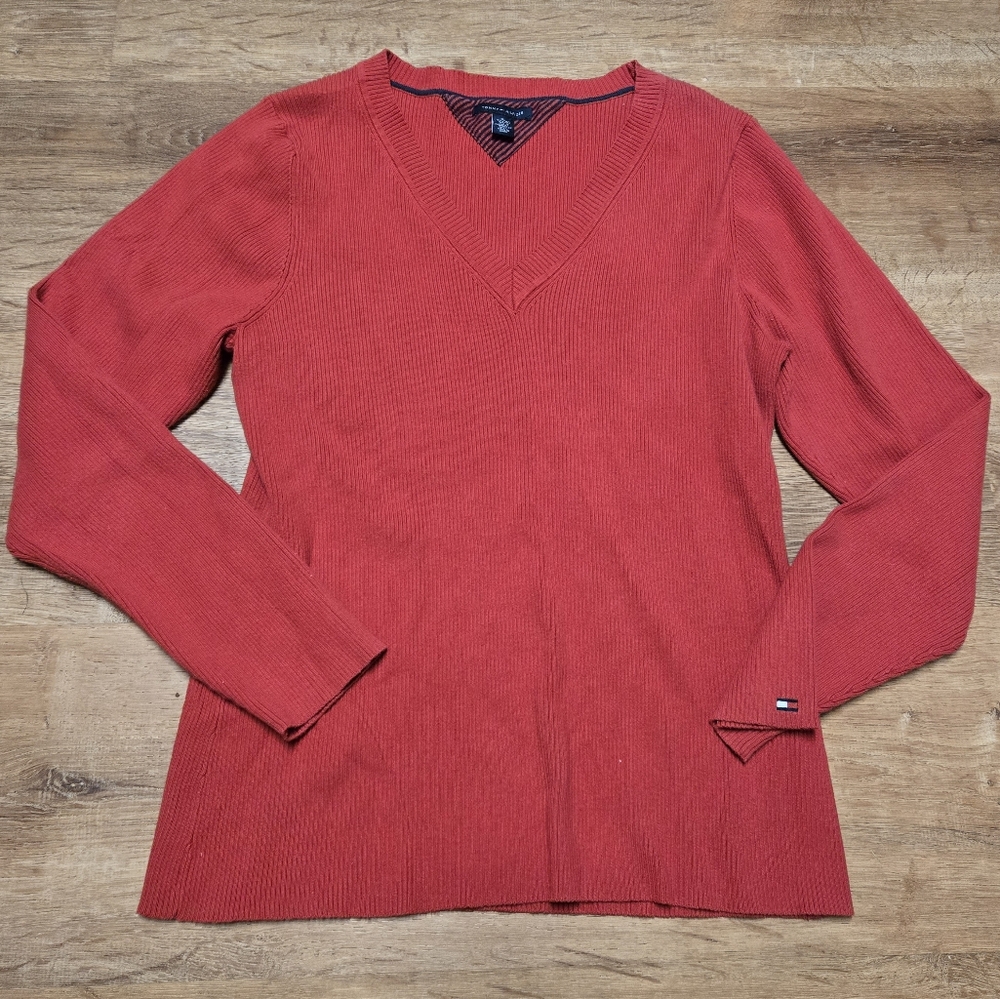 Tommy Hilfiger Red V-Neck Sweater